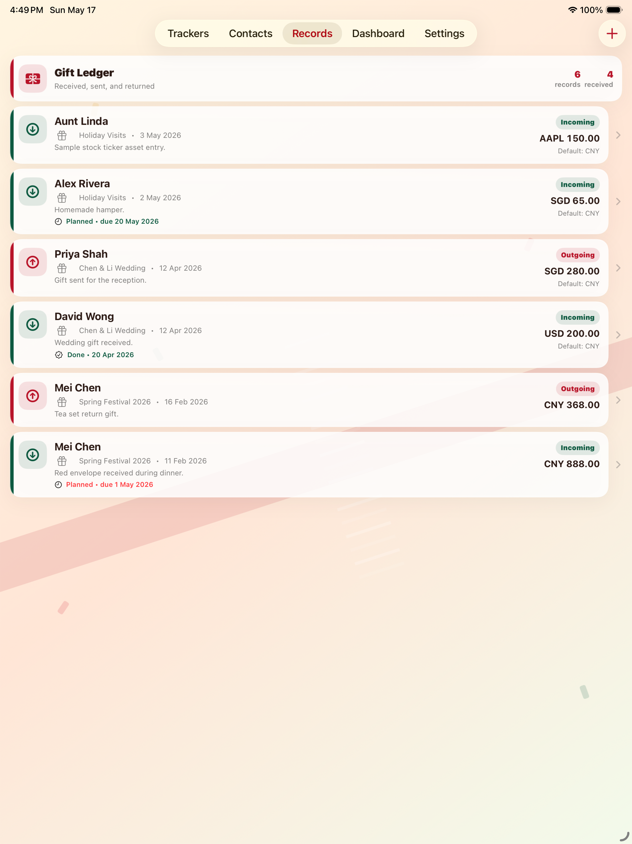 GiftLedger iPad Screenshot 3
